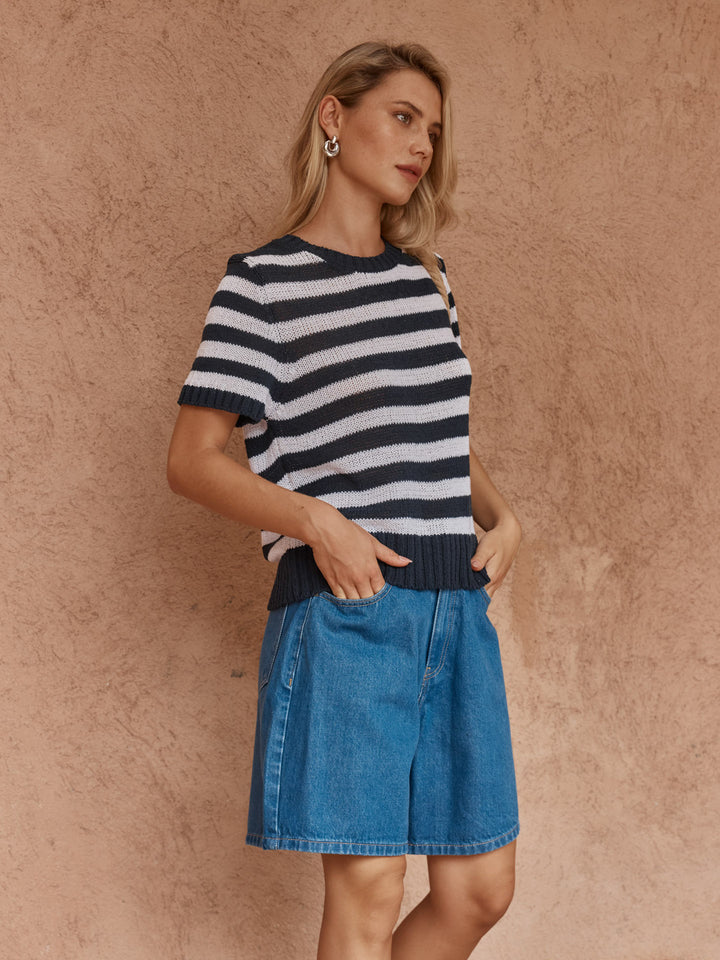 Sass - Jules Stripe Tee Navy / White