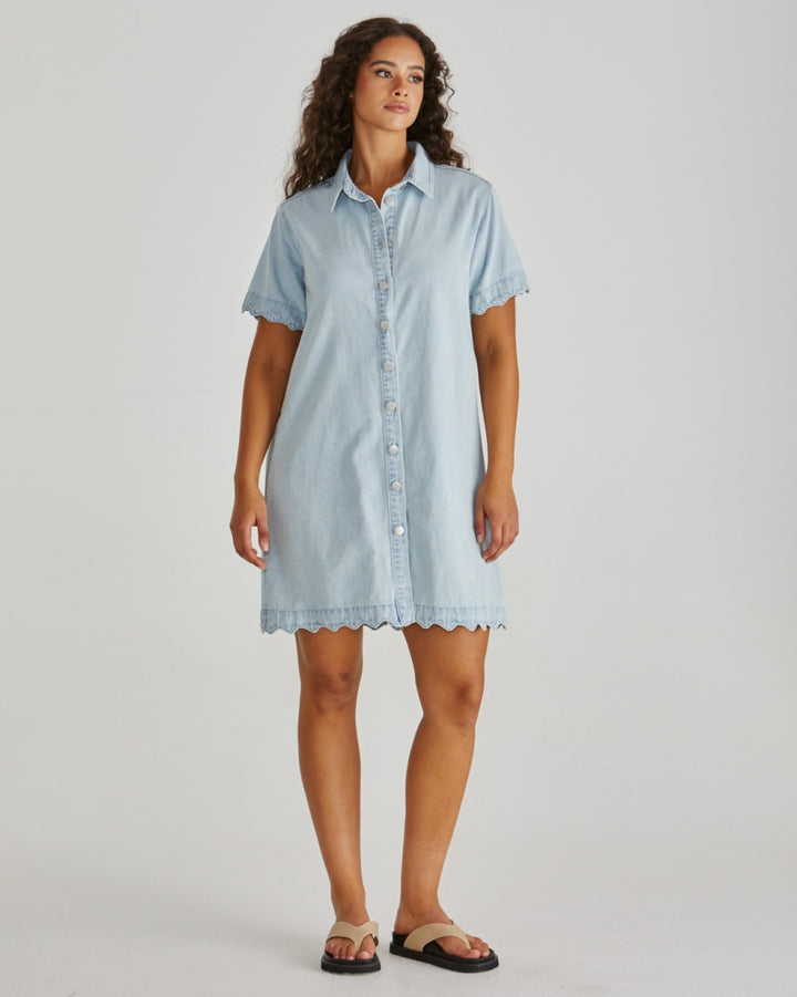 Sass - Vale Scalloped Denim Dress Bleach
