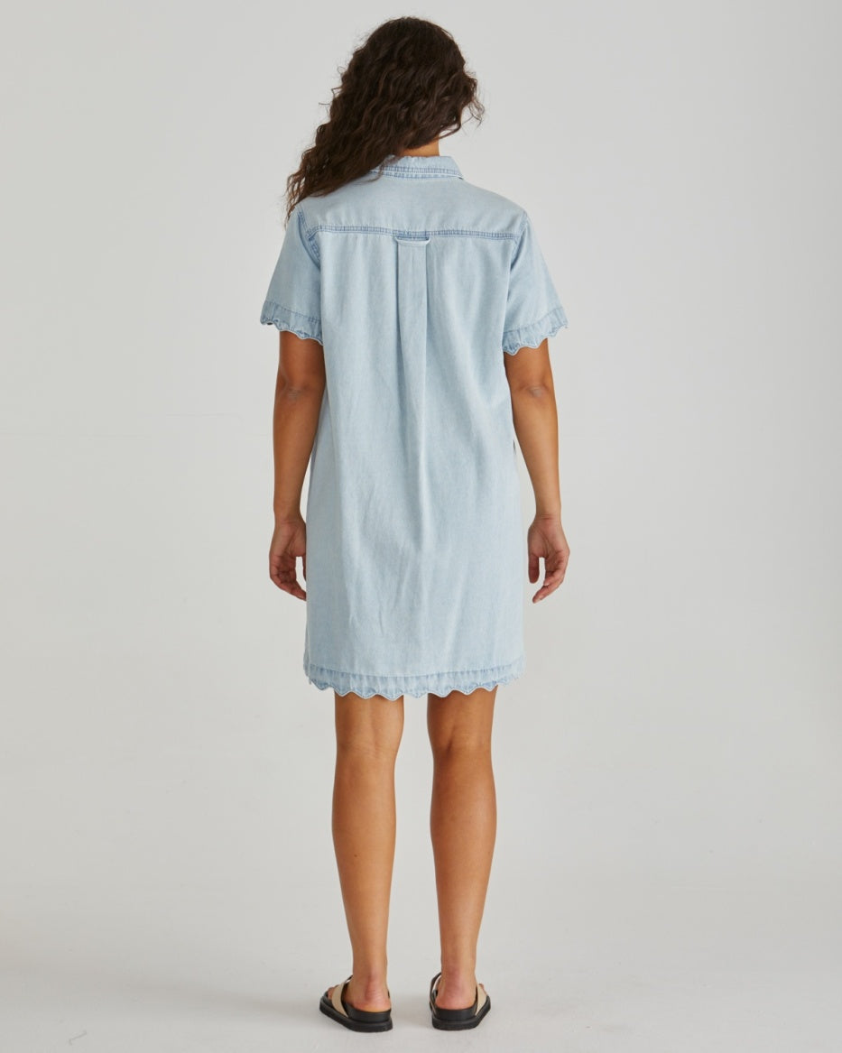 Sass - Vale Scalloped Denim Dress Bleach