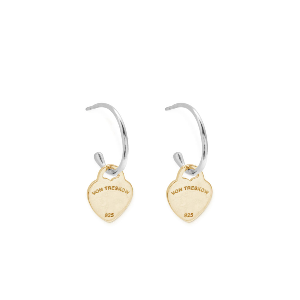 Von Treskow - Open Hoop Earrings With VT Heart Gold