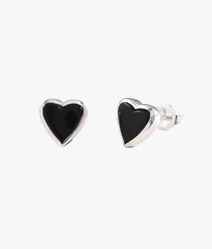 Von Treskow - Mini Black Onyx Heart Studs