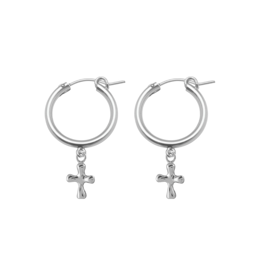 Von Treskow - Hoop Earrings With Puffy Cross Silver