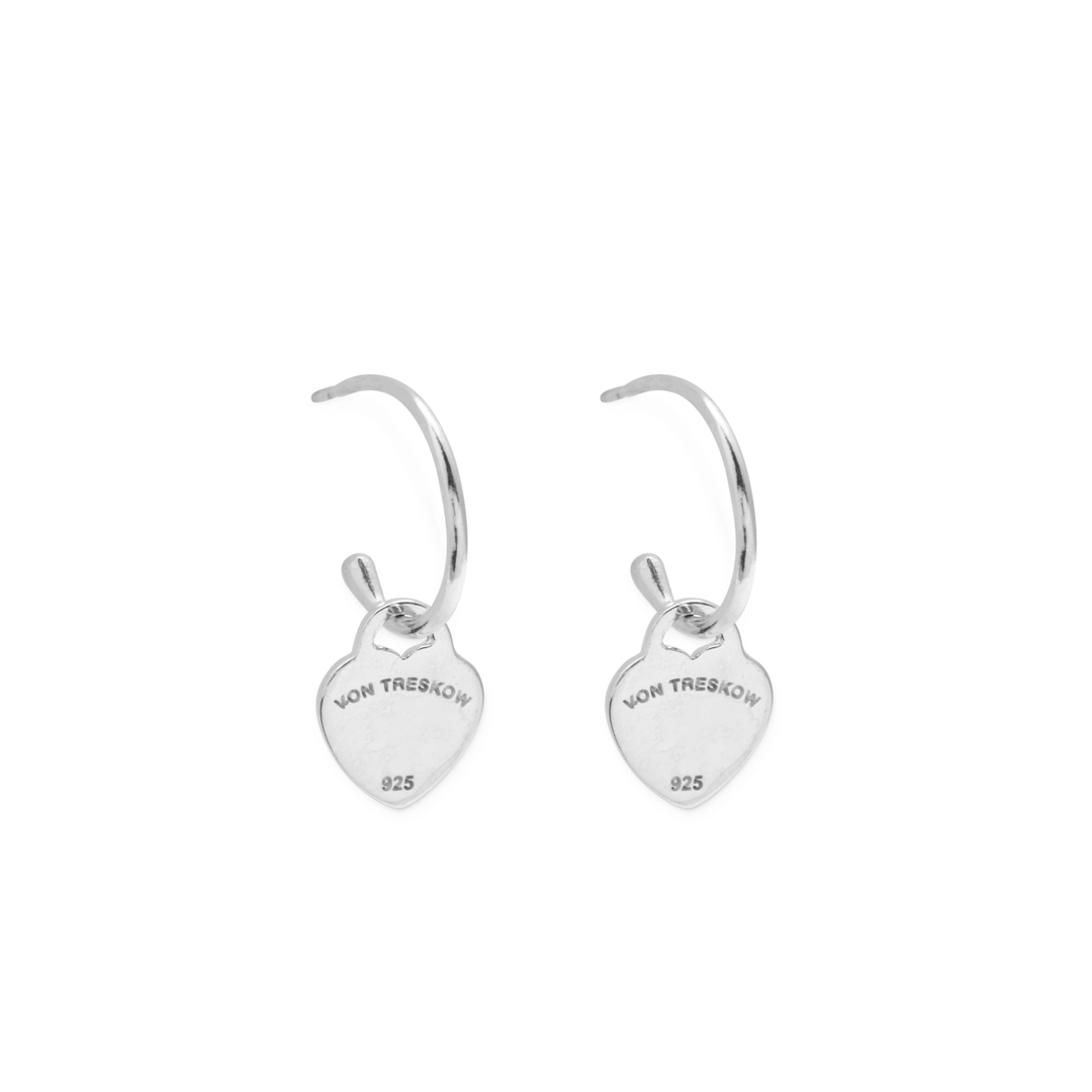 Von Treskow - Open Hoop Earrings With VT Heart Silver